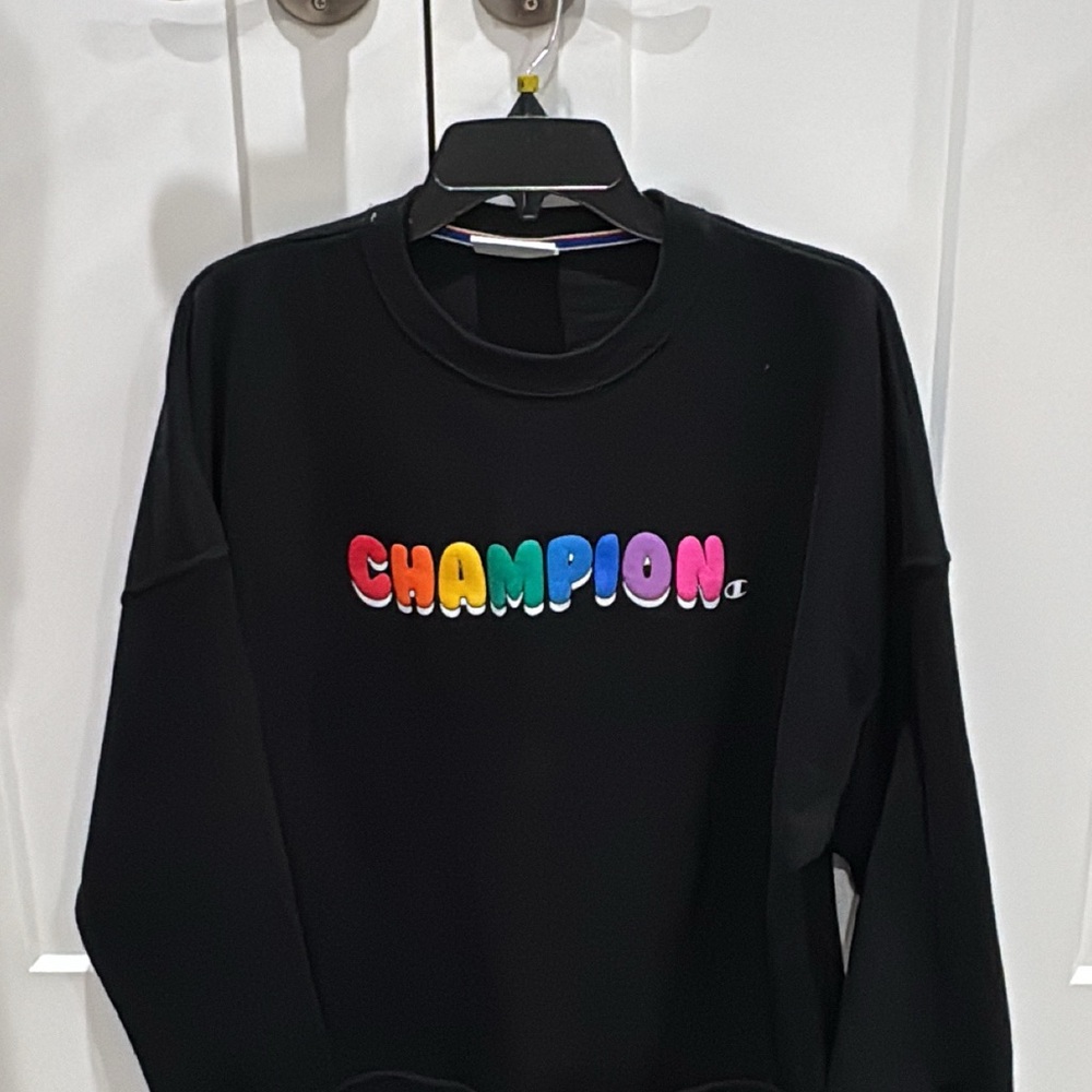 Champion Black Crewneck with Multicolor Logo